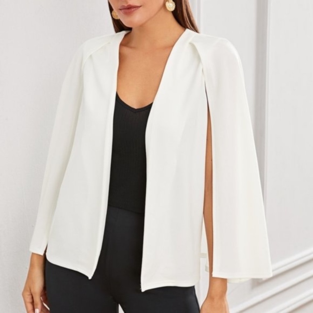 Classic White cape office Work Minimalist Blazer - Picture 6 of 7